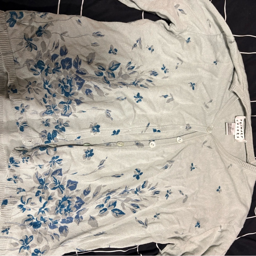 Floral Blue Silk Blend Cardigan Sweater
